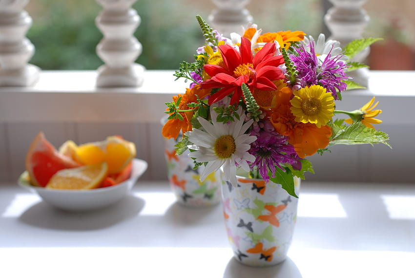 Blumen, Kamille, Unschärfe, Sanft, Blumenstrauß, Zitrusfrüchte, Lupinen HD-Hintergrundbild