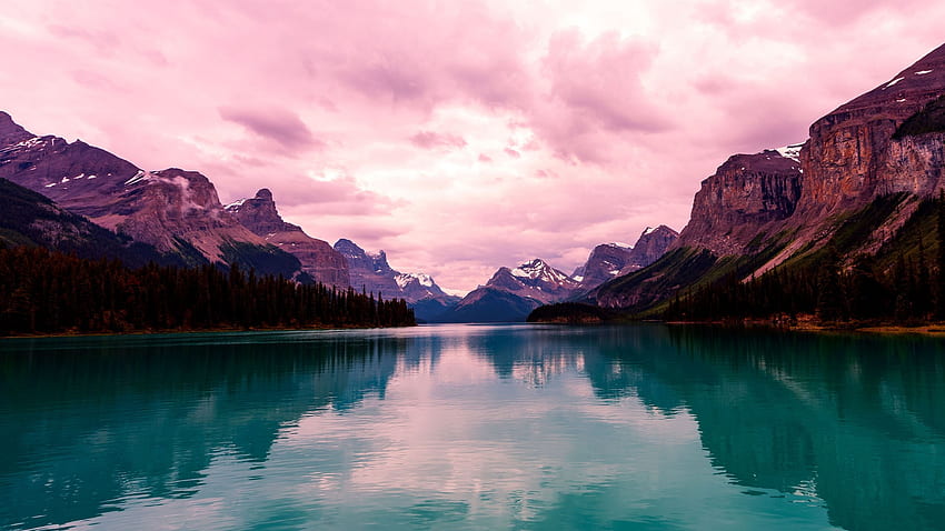 Maligne Lake, lake, Jasper National Park, mountains HD wallpaper