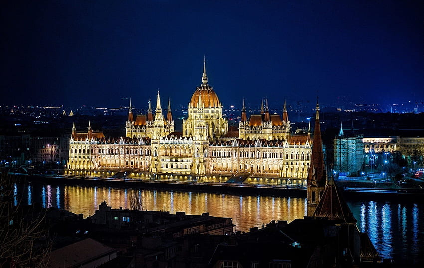 Europe Hungarian Parliament Building river architecture, Hungary HD wallpaper
