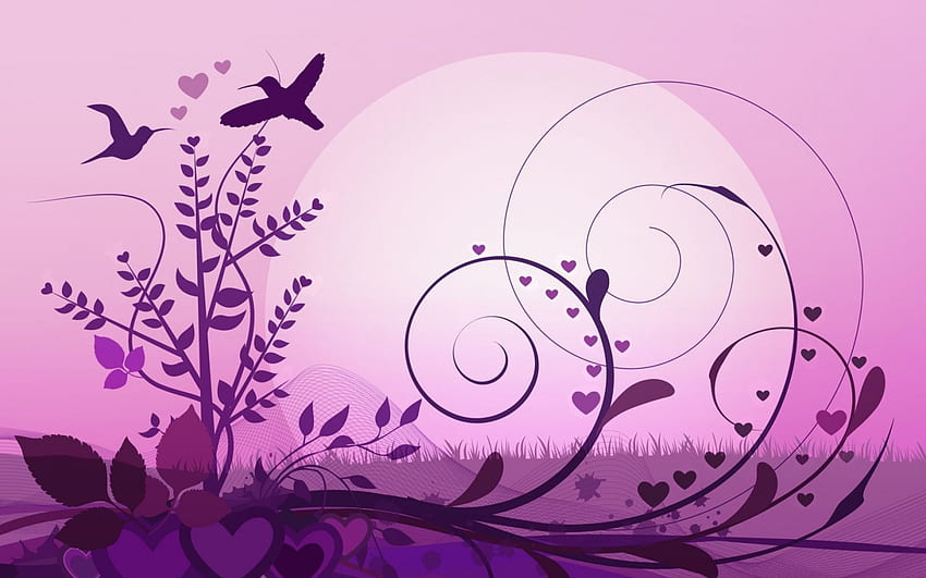 Love birds, emotional, bird, , 3D and CG, purple, background, pink, abstract, love, , romantic, heart HD wallpaper