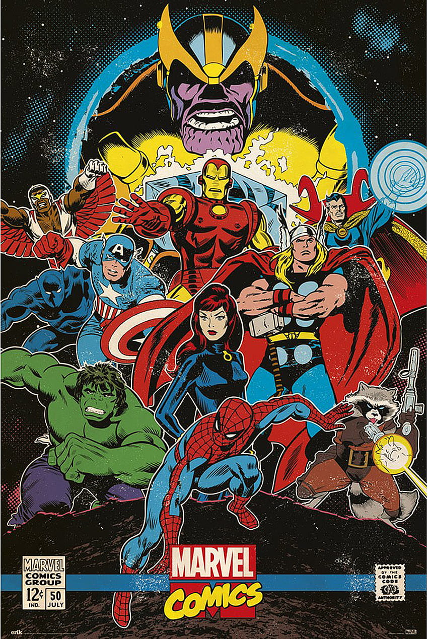 Marvel Comics Ретро плакат Безкрайността. през 2020 г. Marvel comics , Marvel comics vintage, Marvel comics art, Vintage Avengers HD тапет за телефон