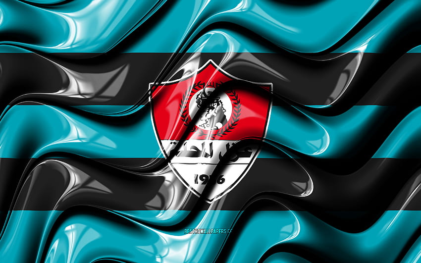 Flaga Ghazl El Mahalla, niebiesko-czarne fale 3D, EPL, egipski klub piłkarski, piłka nożna, logo Ghazl El Mahalla, egipska Premier League, piłka nożna, Ghazl El Mahalla FC Tapeta HD