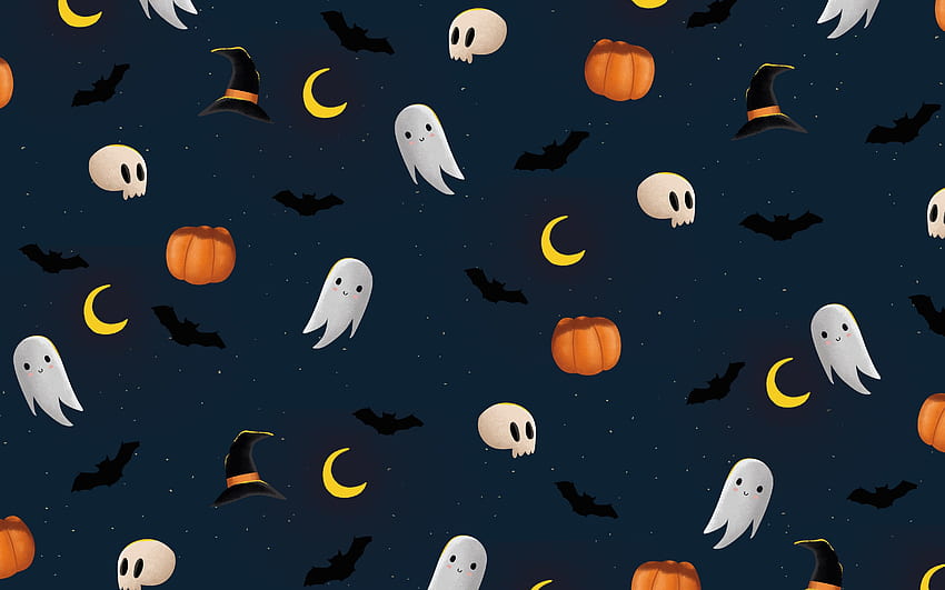 Ghosts and pumpkins, Halloween, art HD wallpaper