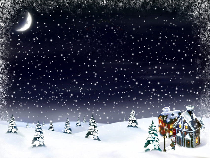 Holidays, New Year, Moon, Snow, Fir-Trees, Christmas, House HD wallpaper