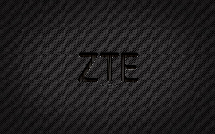 Logo karbon ZTE,, seni grunge, latar belakang karbon, kreatif, logo hitam ZTE, merek, logo ZTE, ZTE Wallpaper HD