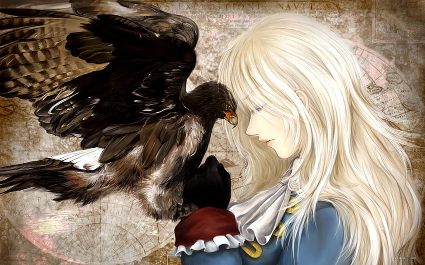 Bravery, aph, bird, eagle, girl, long hair, anime, hetalia, hetalia axis powers, manga, prussia aph, female HD wallpaper