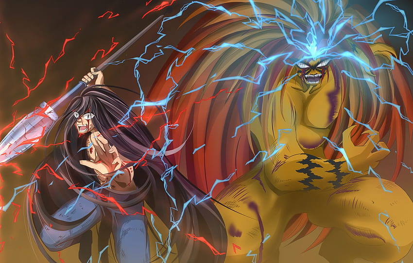 demon, fire, flame, game, tiger, anime, general, boy, energy, assassin, asian, warrior, manga, japanese, oriental, asiatic for , section сёнэн, Ushio and Tora HD wallpaper