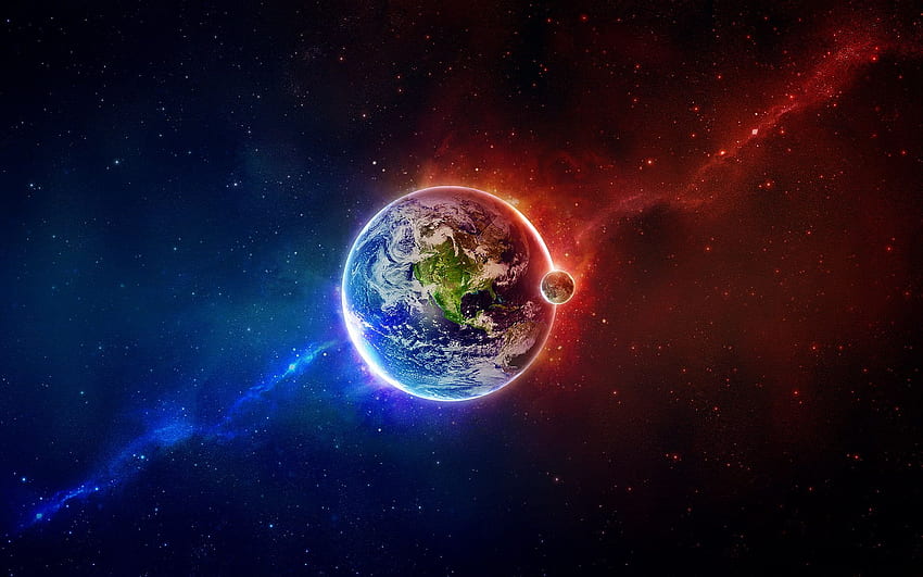 planet Bumi dan bulan, ilustrasi planet Bumi, luar angkasa, abstrak • For You For & Mobile, Cool Earth Abstract Wallpaper HD