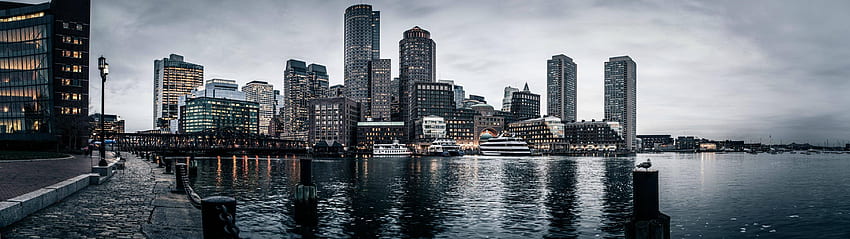 Thought I'd contribute with a bit of OC: Boston Harbor Skyline panorama () : HD wallpaper