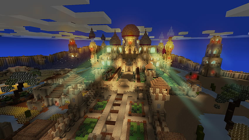 Indian Castle Beautiful Night in RealmCraft Minecraft Style Game วอลล์เปเปอร์ HD
