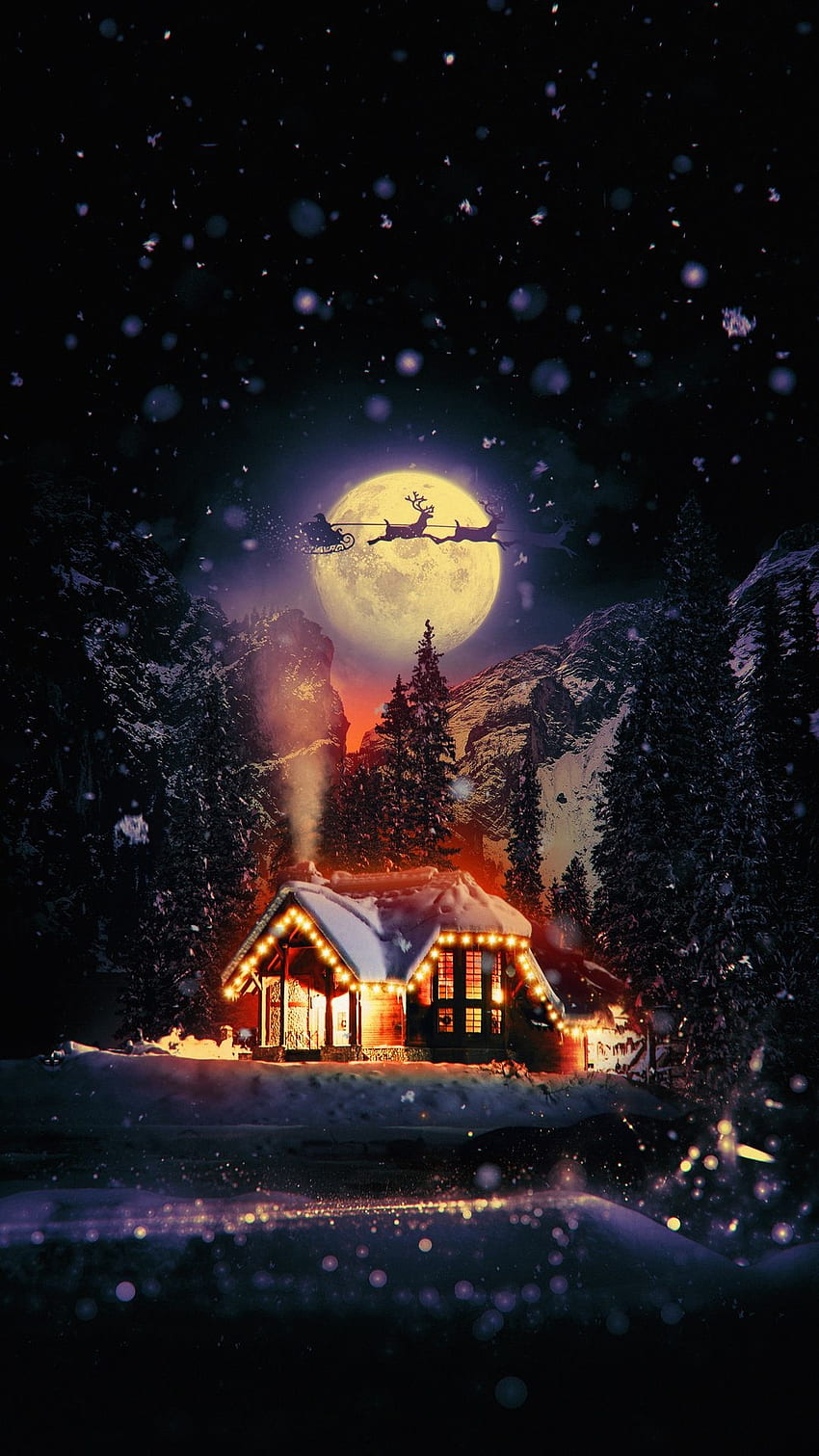 Santa has arrived, sky, moon, christmas night, reindeer, winter, house, santa claus HD phone wallpaper