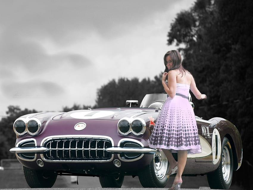 Classic Corvette, Classy, Woman, Car, Vette HD wallpaper