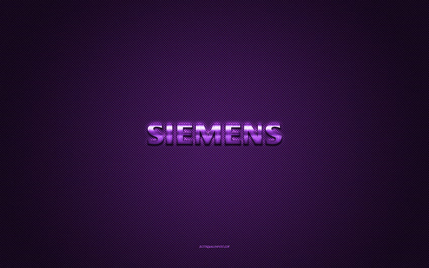 Лого на Siemens, лилаво лъскаво лого, метална емблема на Siemens, лилава текстура от въглеродни влакна, Siemens, марки, творческо изкуство, емблема на Siemens HD тапет