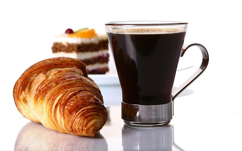 Croissant, Coffee, Black, Cake HD wallpaper