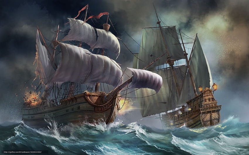 Arte, navi, mare, battaglia nella risoluzione Sfondo HD