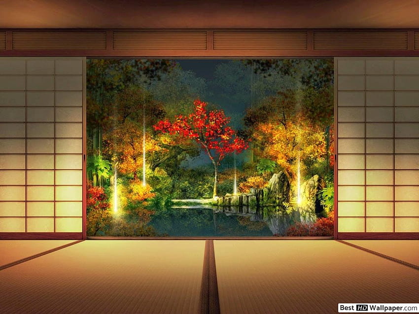 Interior de una casa japonesa, Dojo fondo de pantalla