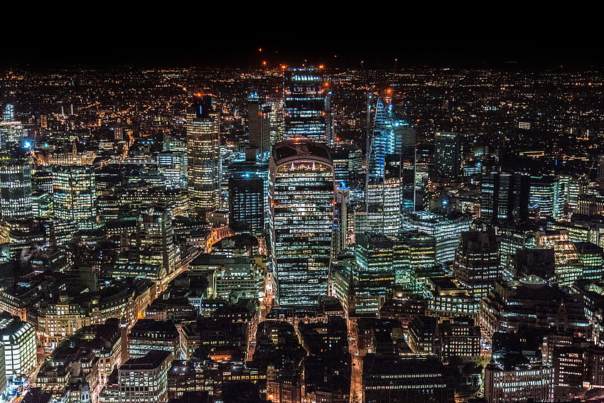 Градове, Великобритания, Лондон, Поглед отгоре, Нощен град, Небостъргачи, Великобритания HD тапет