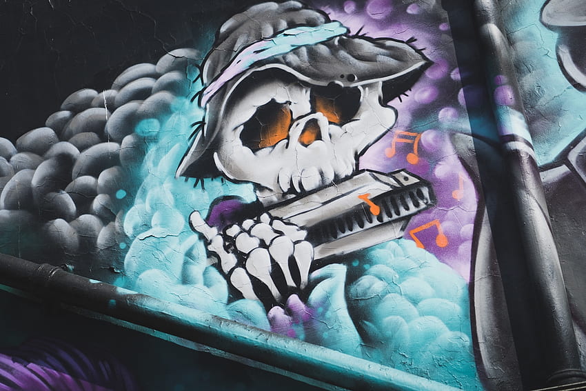 Graffiti, Music, Art, Hat, Skeleton HD wallpaper