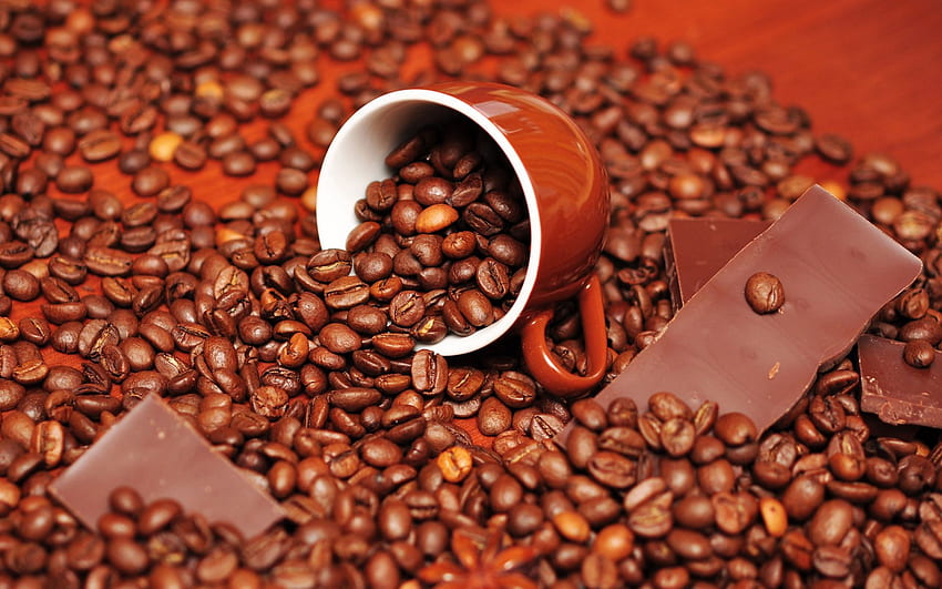 Lebensmittel, Schokolade, Kaffee, Tasse, Kaffeebohnen HD-Hintergrundbild
