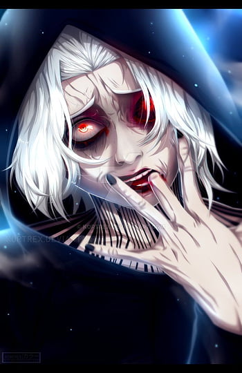 Anime character from the anime tokyo ghoul takizawa seido in the form of a  ghoul with his quinke. purple eyes, purple highlights, cartoonishness, anime.  hight quality