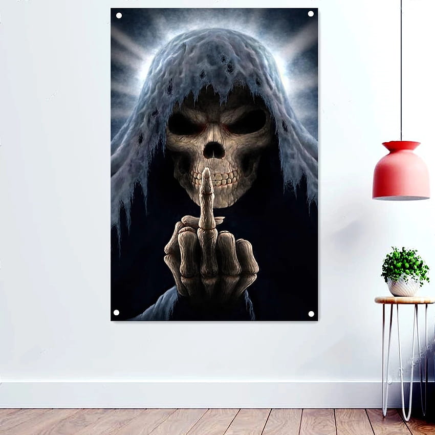 Skeleton Scary Dark Art Flag Retro Wandbehang Stoff Rockband Death Metal Musik Poster Skull Tattoo Banner Aufkleber. Wandaufkleber. - AliExpress, Musikbanner HD-Handy-Hintergrundbild