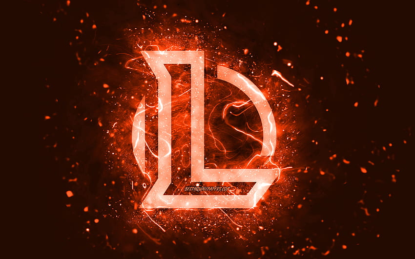 League of Legends orange logo, , LoL, orange neon lights, creative, orange abstract background, League of Legends logo, LoL logo, online games, League of Legends HD wallpaper