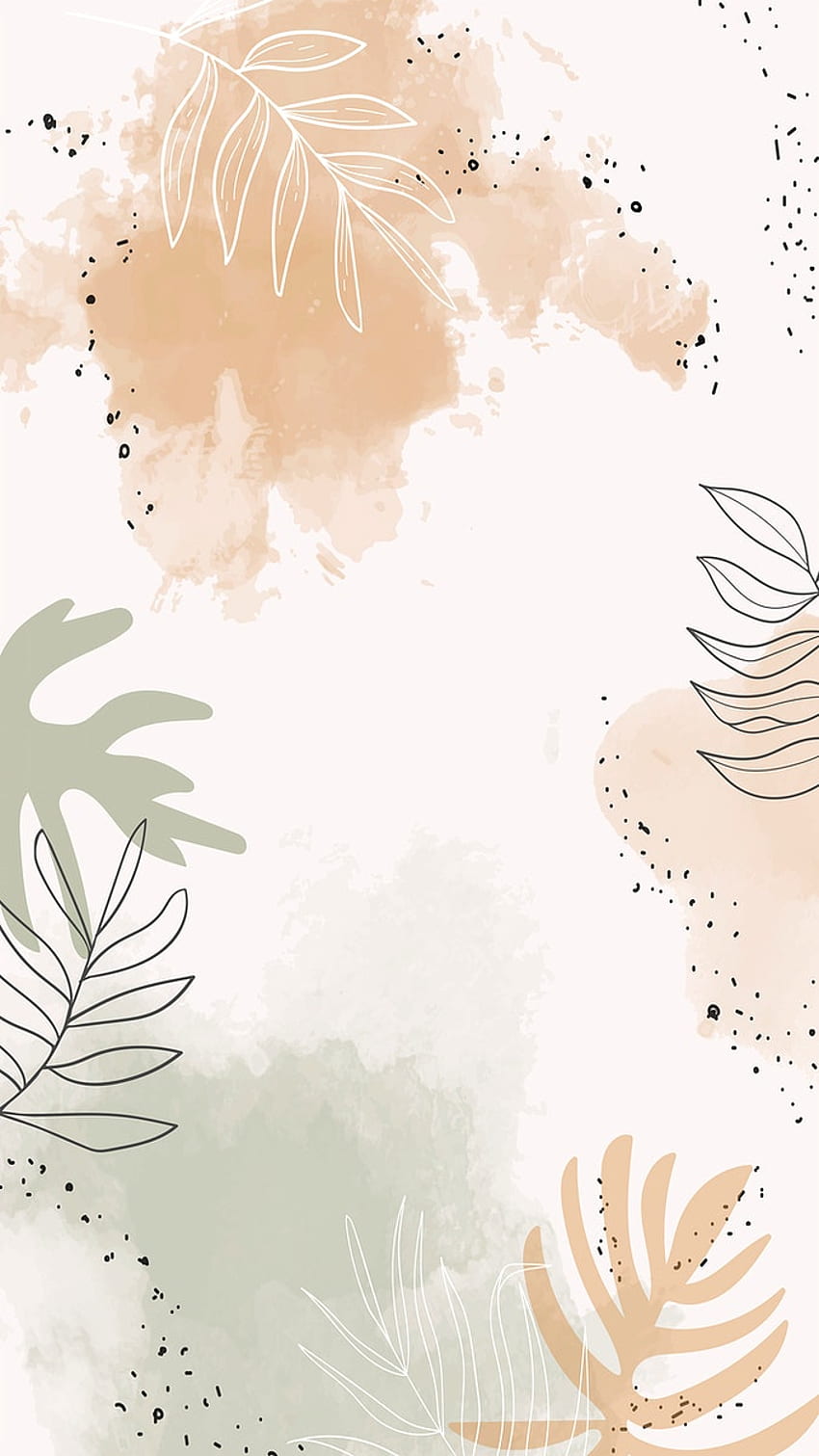 Beige Leafy Watercolor Mobile Phone Vector . , PNG Stickers, & Background, Beige Aesthetic Phone HD phone wallpaper