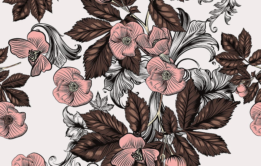 flowers, retro, background, pink, pattern, brown, vintage for , section текстуры HD wallpaper