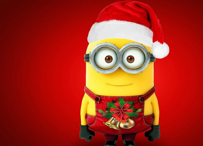 Minion for Christmas, craciun, cute, fantasy, yellow, christmas, movie, red, fuinny, santa, hat HD wallpaper