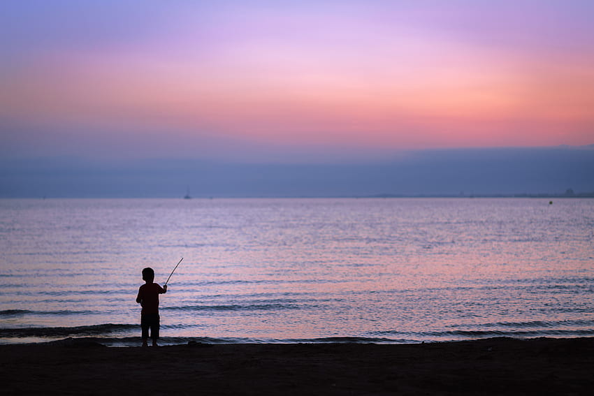 Nature, Sunset, Sea, Horizon, Silhouette, Child HD wallpaper