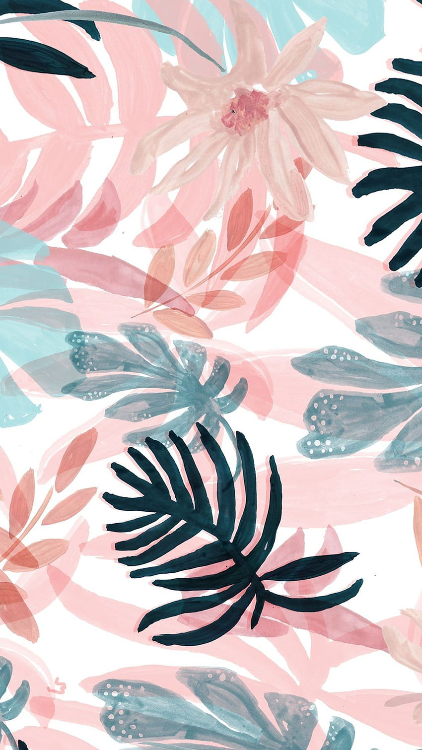 Muster, Rosa, Botanik, Design, Blatt, Pflanze. Blumen, Tropen, Blumen, Pastellblätter HD-Handy-Hintergrundbild