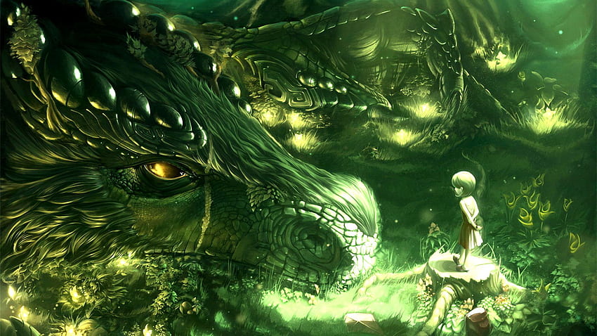 Arbres verts Dragons Monstres Forêt Enfants Fantasy Art Artwork, Magical Dragon Fond d'écran HD