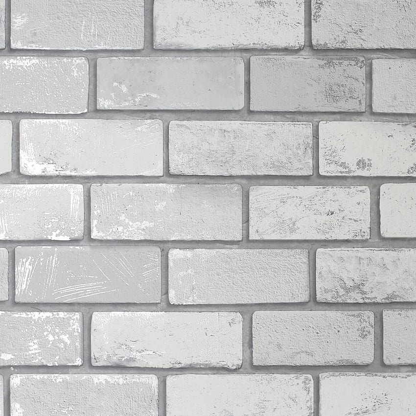 Arthouse Metallic Brick White And Silver Non Woven Peel And Stick In The Department HD phone wallpaper