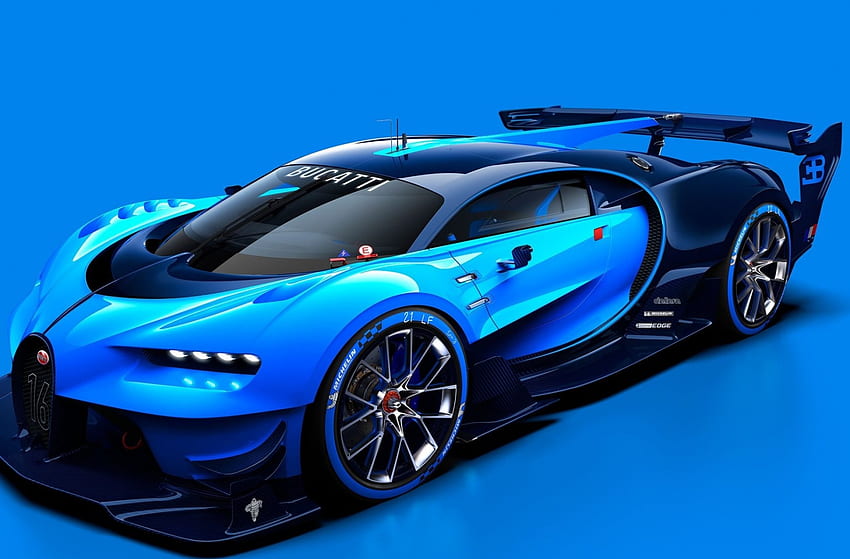 Bugatti-Vision-Gran-Turismo-Concept, สีดำ, Gran Turismo, สีน้ำเงิน, เกม วอลล์เปเปอร์ HD