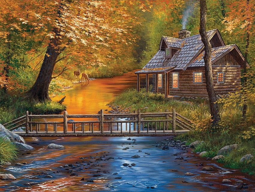 Creekside Nieghbors, walk, creek, fall, autumn, bridge, sidemhome, forest HD wallpaper
