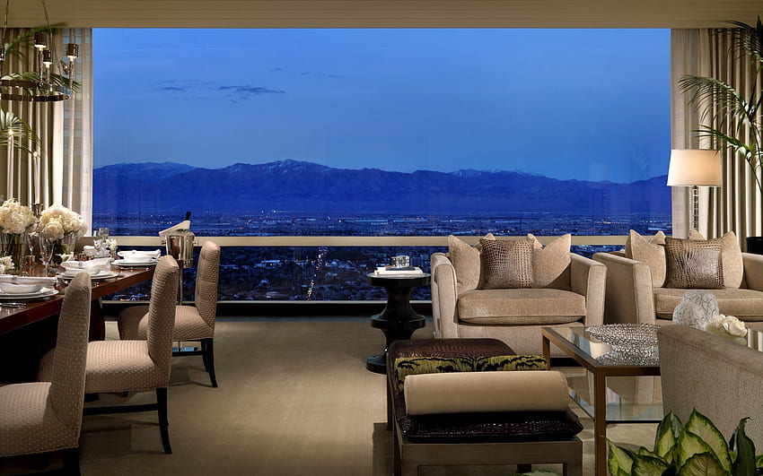 Landscape, Mountains, Interior, , , Window, Table, Room, Hotel, Vip HD wallpaper