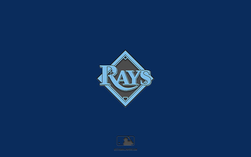 Tampa Bay Rays, niebieskie tło, amerykańska drużyna baseballowa, godło Tampa Bay Rays, MLB, Floryda, USA, baseball, logo Tampa Bay Rays Tapeta HD
