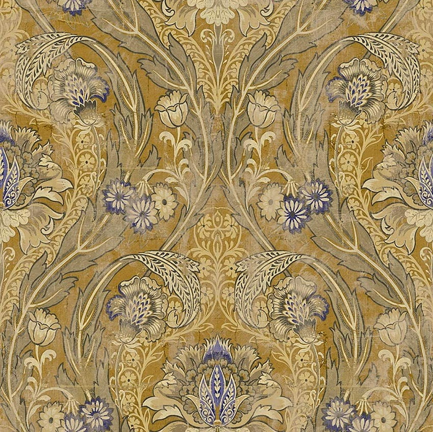 Vintage Blue Floral Damask Victorian Black and Gold Gold Damask Blue Floral, Brown Vintage Floral HD wallpaper