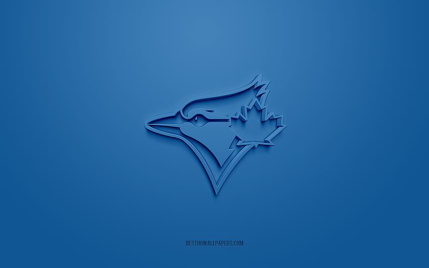 トロント ブルー ジェイズ エンブレム、創造的な 3 d ロゴ、青の背景、アメリカ野球クラブ、MLB、トロント、カナダ、トロント ブルー ジェイズ、野球、トロント ブルー ジェイズ記章 高画質の壁紙