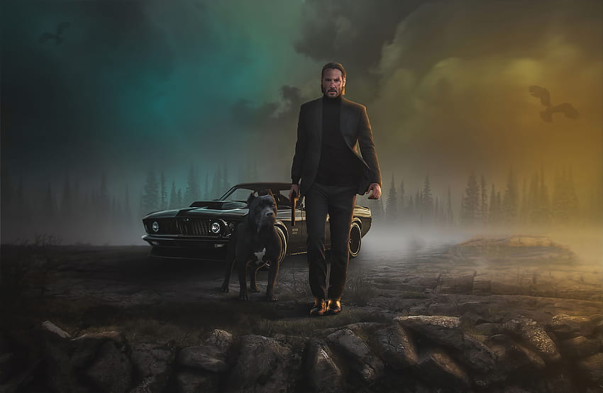 2020, John Wick and dog, movie art HD wallpaper