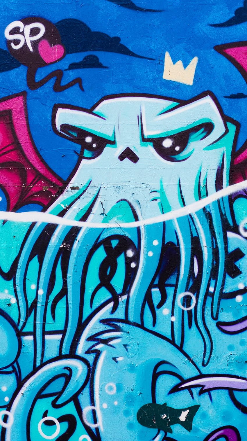 graffiti, octopus, street art HD phone wallpaper