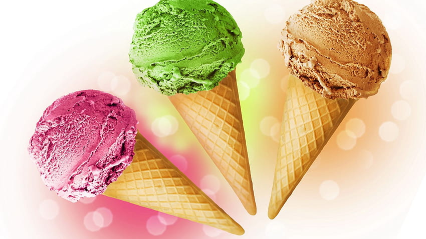 ไอศกรีมโคนสีสันสดใส ไอศกรีมสีสันสดใสในฤดูร้อน วอลล์เปเปอร์ HD