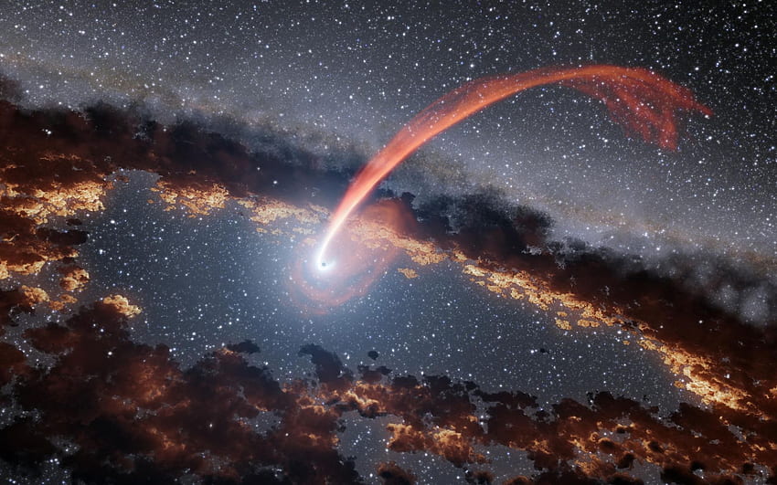 Espacio . Ecos infrarrojos de un agujero negro devorando una estrella fondo de pantalla