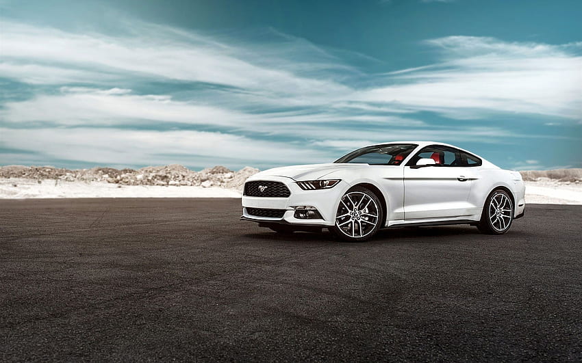 2015 Ford Mustang GT weißes Auto HD-Hintergrundbild