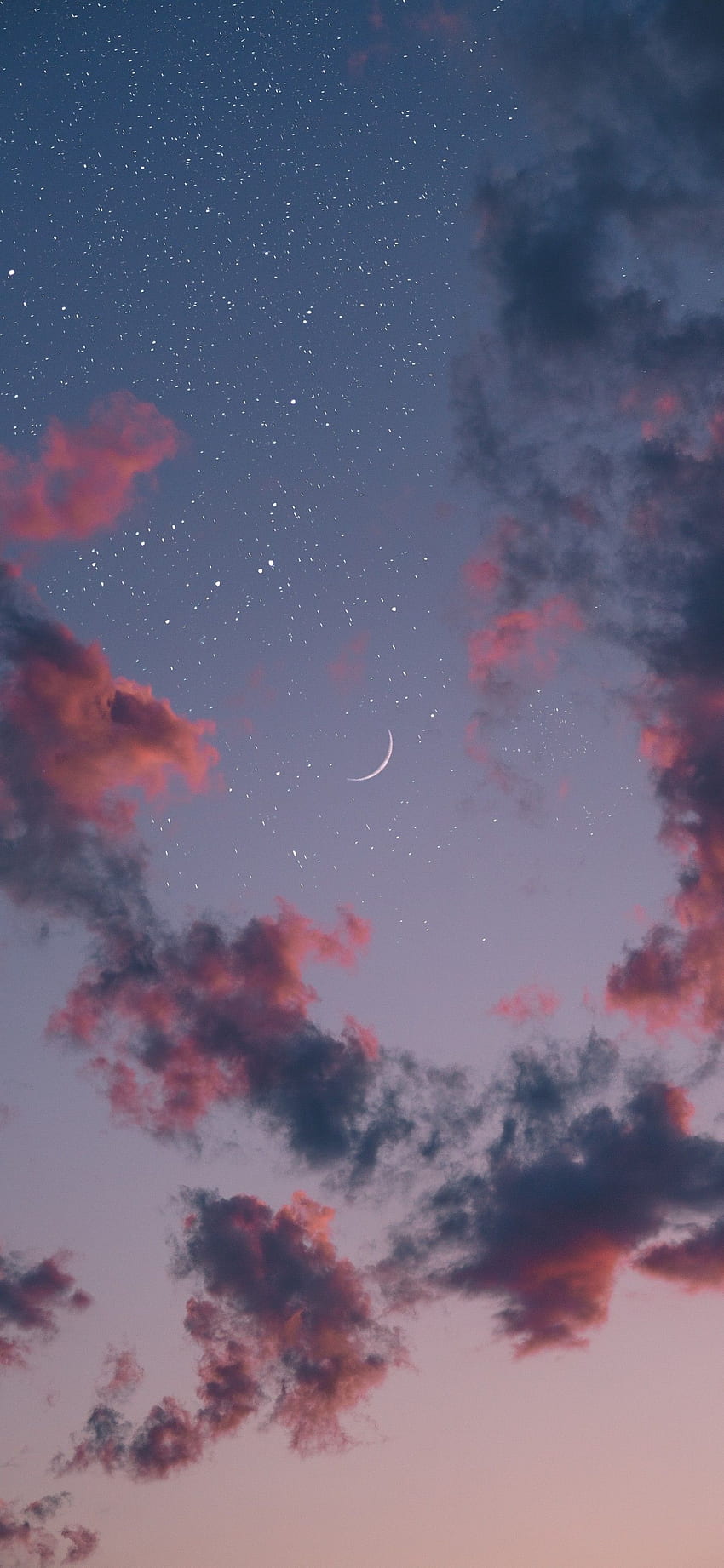 Crescent, Clouds, Stars, 1440x3120 HD phone wallpaper