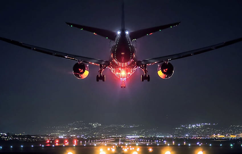 landscape, lights, the plane, Japan, airport, Osaka, Boeing 787 HD wallpaper