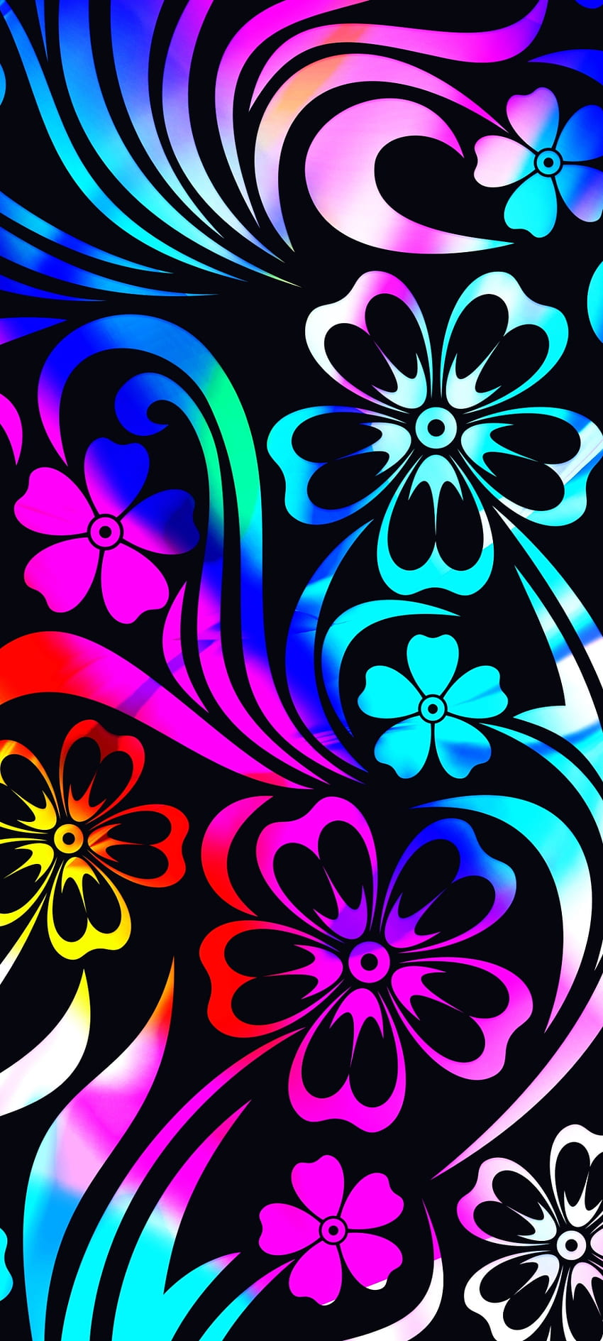 Colorful flower, aqua, magenta, dark HD phone wallpaper