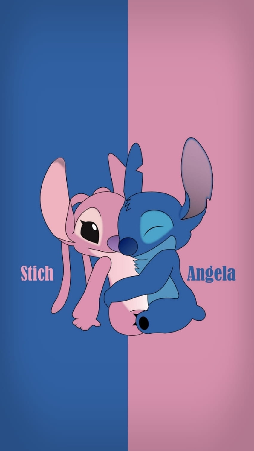 Stitch & Angela น่ารัก ชมพู ฟ้า รัก กอด วอลล์เปเปอร์โทรศัพท์ HD