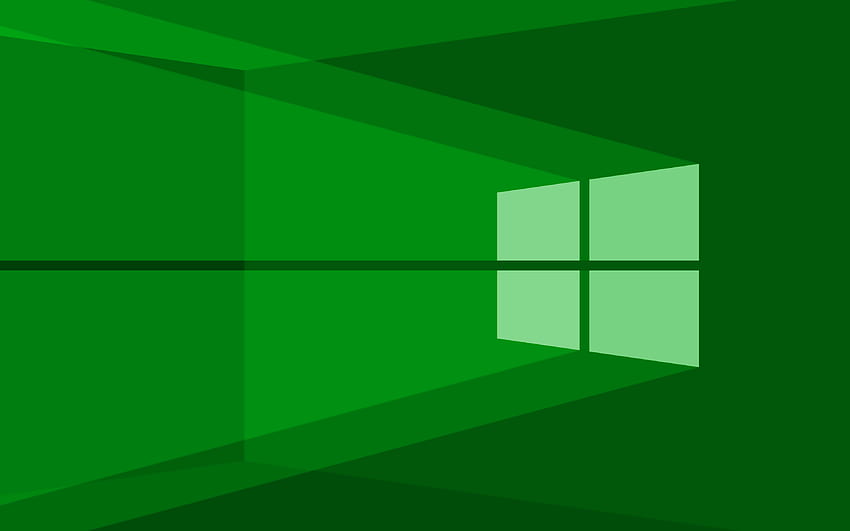 โลโก้ Windows 10 สีเขียว, พื้นหลังนามธรรมสีเขียว, ความเรียบง่าย, โลโก้ Windows 10, ความเรียบง่ายของ Windows 10, Windows 10 วอลล์เปเปอร์ HD