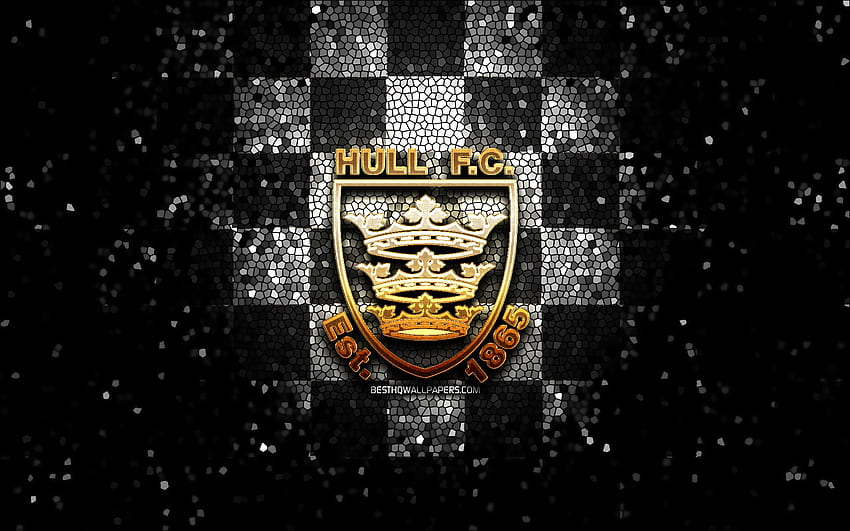 Hull FC, logotipo brillante, SLE, a cuadros blanco negro, rugby, club de rugby inglés, logotipo de Hull FC, arte de mosaico fondo de pantalla